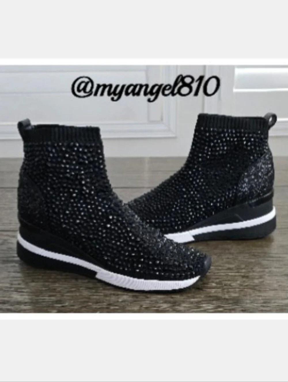 Michael Kors Black Crystal-Knit Skyler Bootie, Size 10